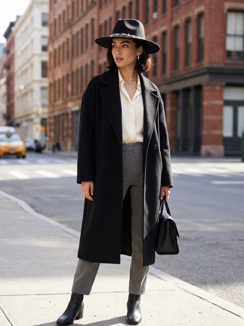 Glamourpuss Black Felt Wide Brim Fedora Hat, One Size (GPFW22)
